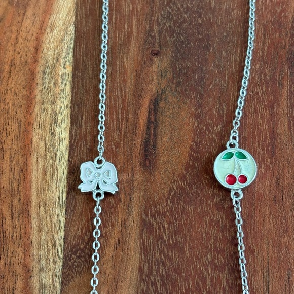VTG JUICY COUTURE ENAMEL CROWN HEART CHERRY BOW BIRD SILVER TONE LONG NECKLACE - Picture 4 of 5